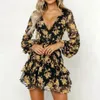 Vestidos casuais vestido mulheres floral folha impressa lanterna manga império senhoras verão praia mini mulheres 2021ago9227s