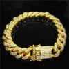 Kubanska länkhängen kedjor hip-hop smycken 18k full diamant 12mm breda mäns kuba kedja armband174t