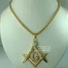 Mens 18k Gold Fiiled Masonry Masonic Mason Pendant Chain Halsband N2142519