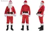 Costume à thème Nouvel An Père Noël Jeux de rôle Célébration de vacances Luxueux Classique Velours Vêtements de fête de Noël Ensemble de 9 pièces L231010