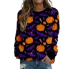 Hoodies femininos senhoras halloween abóbora impressão aconchegante em torno do pescoço manga longa moletom das mulheres camisetas de algodão 4x vestido camisas para mulher