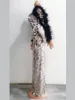 Sahne Giyim Çıplak Perspektif Parlayan Ayna Pulları Yüksek Yıkım Siyah Tüyler Uzun Kollu Kadınlar İçin Seksi Elbise Akşam Giyim Balo