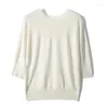 Kvinnors tröjor White Black For Women Korean Fashion Womens Clothing Spring Summer Sweater Three Quarter Sleeve Top Stickovers