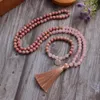 Chokers 8mm Rhodochrosite Rose Quartz Beads 108 Mala Colar Meditação Oração Jóias Japamala Rosário com Pulseira para Mulheres 231010