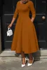 Freizeitkleider Elegantes Kleid für Frauen Langarm U-Ausschnitt A-Linie Taschenkleid Herbst Winter Plus Size Bürodame Midi