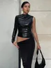 Magliette da donna nere Y2k pieghe superiori vestiti estetici O-Collo Roupas Femininas Estilosas una spalla manica lunga Ropa De Mujer sexy