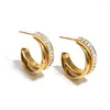 Boucles d'oreilles créoles AENSOA 316L en acier inoxydable Zircon C forme collier pour femmes exquis 18K plaqué or Vintage bijoux Huggies