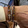 Luxury Men Bracelet Set CZ Pave Cross Charm Natural Stone Tiger Eye Beaded Macrame Friendship Adjustable Beaded Strands303C