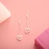 Long Tassel Heart Drop Dangle Earrings Silver Color Korean Hanging Women Earring Fashion Party Jewelry Girls Party Present Wholesale YME104