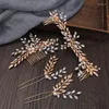 Hair Clips 4 Pcs Milk Crystal Tiara Combs Handmade Leaf Pins Sets Pearls Long Comb Bridal Accessories Women Jewelry