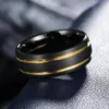 Anelli a grappolo Moda 8mm Anello da uomo in acciaio inossidabile Nero spazzolato con doppia scanalatura Modello da uomo Gioielli da festa di nozze per le donne all'ingrosso