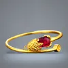 Ruby Animal Zirconia Charm 18K الذهب الأصفر المملوءة سوار الإسهار للسيدات الجميلة.