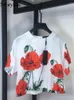 Mulheres Camisetas Svoryxiu Alta Qualidade Verão Designer Moda Vintage Rosa Impressão Casual T-shirt Tops Manga Curta Reta