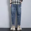 Herr jeans baggy män bred benbyxor man denim blå stretch streetwear märke mode desinger klädbyxor