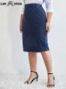 Kjolar lih hua kvinnors plus size denim kjol chic elegant kjol för knubbiga kvinnor höst stickad bomull kjol 231011