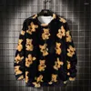 Kvinnors tröjor Hikigawa Casual Contrast Color Carton Bear Print Women O Neck Long Sleeve Pullovers Sweet All Match Jumpers