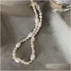 Chokers 100% 925 Sterling Sier Choker Halsband för kvinnor flickor Irregar Natural Freshwater Pearl Chain Halsband bröllopsfest smycken Dhdey