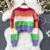 Swetry damskie Vintage Stripe O Neck Długie rękaw Kolek -Koreański sweter modowy Kobiet jesienne zimowe top