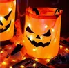 Lumière LED Halloween Trick or Treat Seau Sacs de bonbons à la citrouille Panier d'Halloween pliable pour panier-cadeau de fête de Thanksgiving, décorations d'Halloween