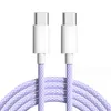 60W USB C-C 브레이드 충전 케이블 iPhone 15 유형 C 20W 충전기 3A 빠른 충전 코드 화이트 블루 핑크 옐로우 그린 퍼플