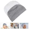 Bérets chapeau de nuit casquette en coton housse de Bonnet élastique pour dormir 2 pièces (blanc gris)