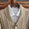 Męskie swetry Pure Cashmere Swater Sweter Button Wytrzymał obciążenie Zimowe ciepłe żakardowe polo dzianiny duży tata Casual 231010