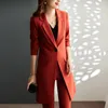 Calças femininas de duas peças laranja de alta qualidade outono inverno formal senhoras alongar blazer mulheres ternos de negócios desgaste escritório uniforme jaqueta