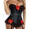 Zwart volants bovenborstcorset met jarretel sexy bustier lingerie top met veters sml xl 2XL220F