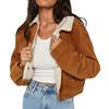 Jaquetas femininas jaqueta de veludo de lã de cordeiro inverno grosso veludo com gola de pele 2023 quente outerwear manga longa feminino casaco vintage marrom