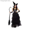 Costume à thème sorcière gothique noire pour femmes adultes, pourim Halloween Cos, robe fantaisie de magicien T231011