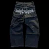 Jeans da uomo Y2K Jeans Harajuku Retro Skull Graphic Baggy Jeans Pantaloni neri Uomo New Punk Rock Hip Hop Gothic Pantaloni a gamba larga Streetwear T240227