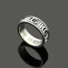 Europe America Retro Style Ring Women Lady Brass Silver Plated Engraved Stripe Pattern G Letter Wedding Engagement Narrow Rings Si2079