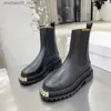 Boots Black Elasticated chunky platform biker ankle boots leather booties with notched sole heavy duty luxury designers brands shoes Q231012