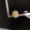 Anelli a grappolo Anello in oro bianco reale 14K 3CT Diamante giallo chiaro Fidanzamento Donna D Colore VVS1 Ragazza Amore Bellissimo regalo di gioielli