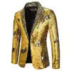 Luxury Gold Paillettes Glitter Giacca da uomo Slim Fit con risvolto con risvolto Giacca da uomo Giacca da discoteca Cantanti di scena Blazer Costume Homme 2111240U