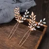 Hair Clips 4 Pcs Milk Crystal Tiara Combs Handmade Leaf Pins Sets Pearls Long Comb Bridal Accessories Women Jewelry