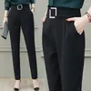 Kvinnors byxor 2023 Spring and Summer Women Elastic Suit Harlan Black High-midjig mode nio-poäng Slim Casual