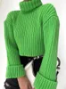 Suéter feminino outono manga sino gola alta solta suéter curto pulôver vintage jumper feminino inverno quente malha macia 2980
