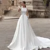 Eleganta satin bröllopsklänningar långärmad spets brudklänningar illusion tillbaka täckt tillbaka vestido de novia kvinnor parti 01