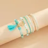Link pulseiras 6 peças de moda azul cristal arroz grânulo pulseira elástica com borlas para temperamento feminino e jóias em camadas