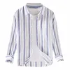 Heren Casual Shirts Gestreept Shirt Elegante Trend Losse Knop Vest Lange Mouwen Jurk Mannen Turn-Down-Kraag zakelijke Kleding