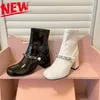 Luxe dames designer laarzen lakleer mary jane laarsjes wit zwart mode vrouwen hoge hakken enkellaars dames schoenen Eur 35-40