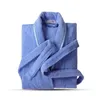 Terry Robe Pure Cotton Bathrobe Lovers Blue Robes Men Bathrobe Kvinnor Solid Handduk Lång mantel Sleepwear Plus Size XXL 201111232H