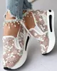 Dress Shoe's Sneakers Floral Embroidery Mesh for Women Slip on Casual Comfy Heeled Shoes Woman 231010