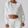 Camicie attive Donna Felpa sportiva Palestra Fitness Manica lunga T-shirt ampia Allenamento Yoga Crop Tops Casual Fleece Cropped Crew Sportwear Suit