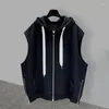 Men's Tank Tops Summer 2023 Fashion Hooded Vest Outwear Zipper Split Design Sleeveless Top Loose Versatile