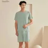 Herren-Nachtwäsche, Sommer-Männer-Pyjama-Anzug, T-Shirt-Shorts, Heimkleidung für Männer, spurlos, Rundhalsausschnitt, lässig, Sommer, lässige Homewear-Sets, L231011