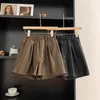 Women's Shorts Fashion PU Leather Casual High Waist Elastic A-line 2023 Korean Style Wide Leg