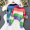 Swetry damskie Vintage Stripe O Neck Długie rękaw Kolek -Koreański sweter modowy Kobiet jesienne zimowe top