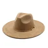 Suede Fedora Hats for Women 9.5cm Wide Brim Panama Western Cowboy Hat Gold Circle Men Autumn Winter Jazz Church Sombrero Caps